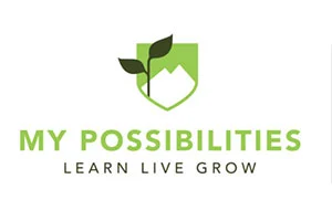 A green shield with a plant symbolizes growth above the words "MY POSSIBILITIES." Below, "LEARN LIVE GROW" emphasizes development. This image represents caregiver support and…| A Non Profit For Caregivers | Christopher Smith Foundation